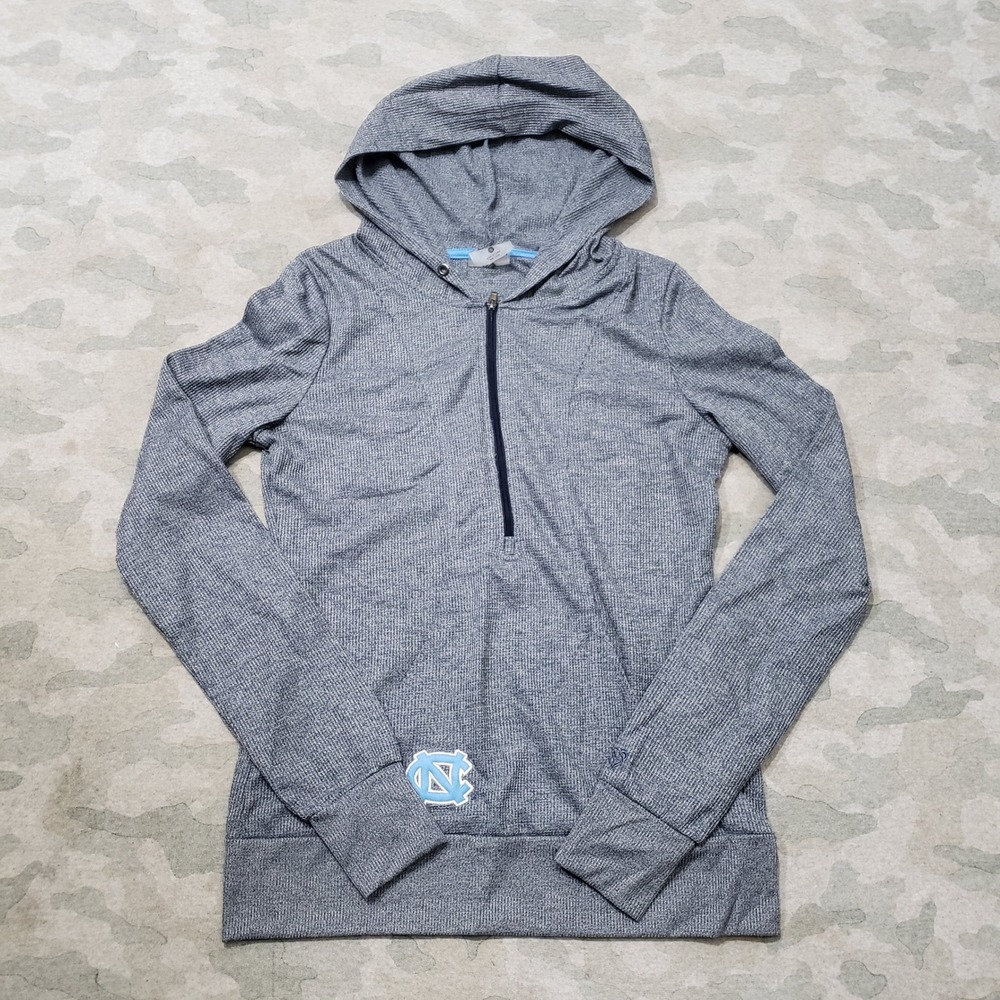 UNC Tar Heels Sweatshirt Women Small Gray Waffle Quarter Zip Hoodie